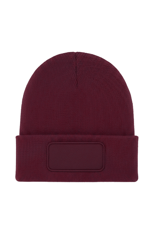 UC411 Maroon Rectangular Patch Beanie