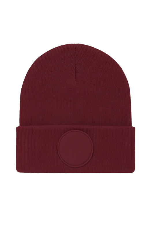 UC412 Maroon Circular Patch Beanie