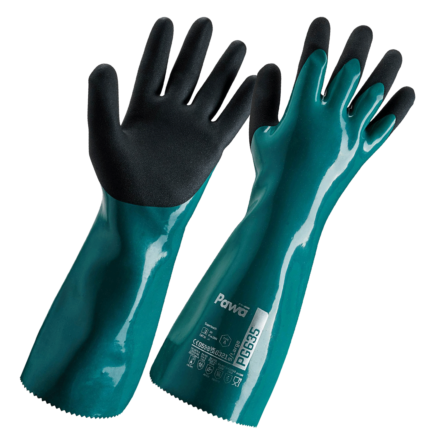Green Pawa PG635 Type A Chemical Resistant Heavy-Duty Gauntlet Green Pawa PG635 Type A Chemical Resistant Heavy-Duty Gauntlet