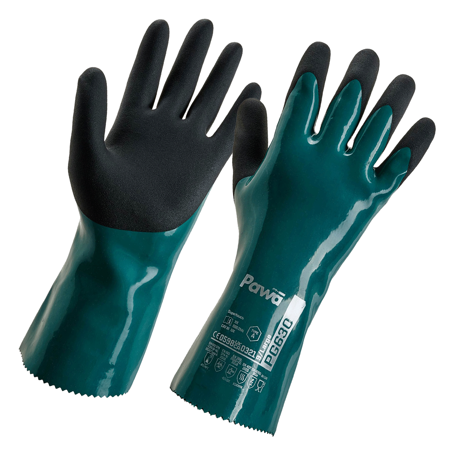 Green Pawa PG630 Type A Chemical Resistant Heavy-Duty Gauntlet Green Pawa PG630 Type A Chemical Resistant Heavy-Duty Gauntlet