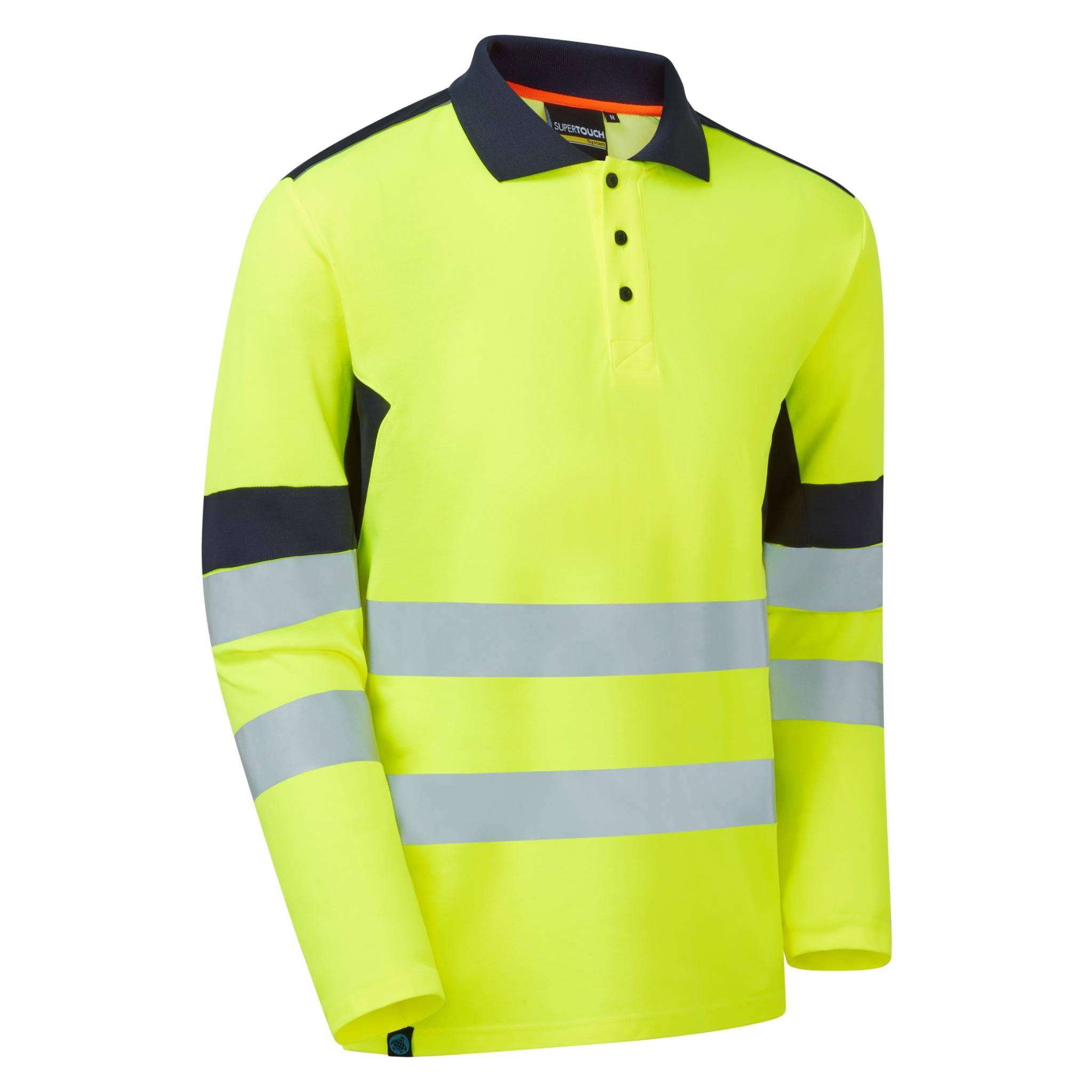 Yellow/Navy System Hi-Vis Eco Yellow CottonCool Long Sleve Polo