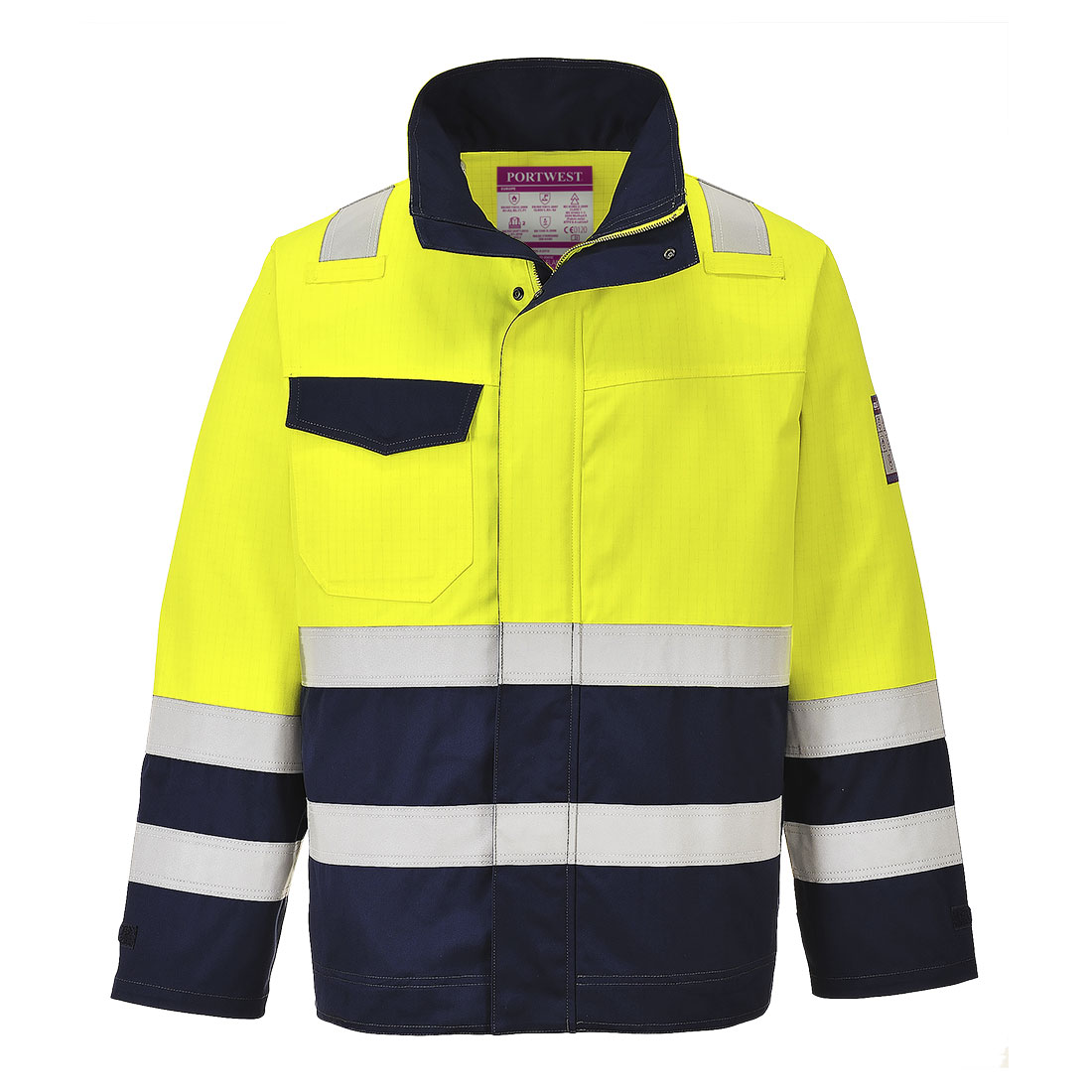 MV25 Modaflame Work Hi-Vis Multi-Norm Contrast FR Jacket Yellow/Navy