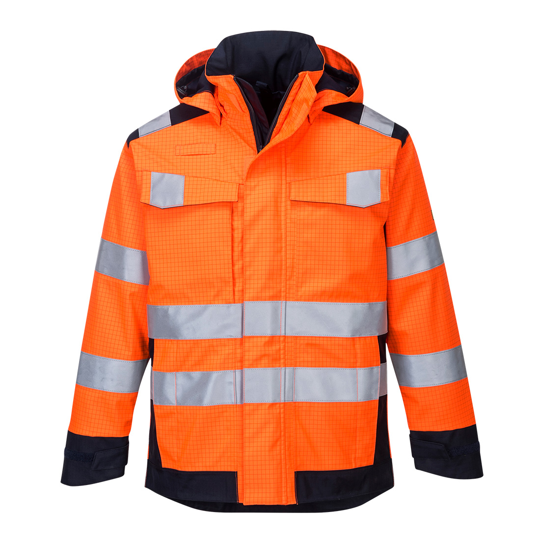 MV70 Modaflame Rain+ Hi-Vis Multi-Norm Contrast FR Jacket Orange/Navy MV70 Modaflame Rain+ Hi-Vis Multi-Norm Contrast FR Jacket Orange/Navy