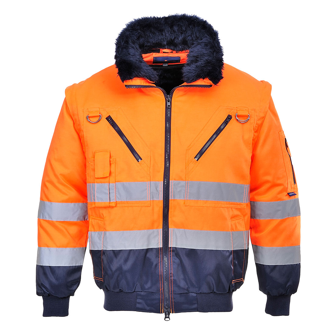 PJ50 Hi-Vis 3-in-1 Contrast Pilot Jacket Orange/Navy
