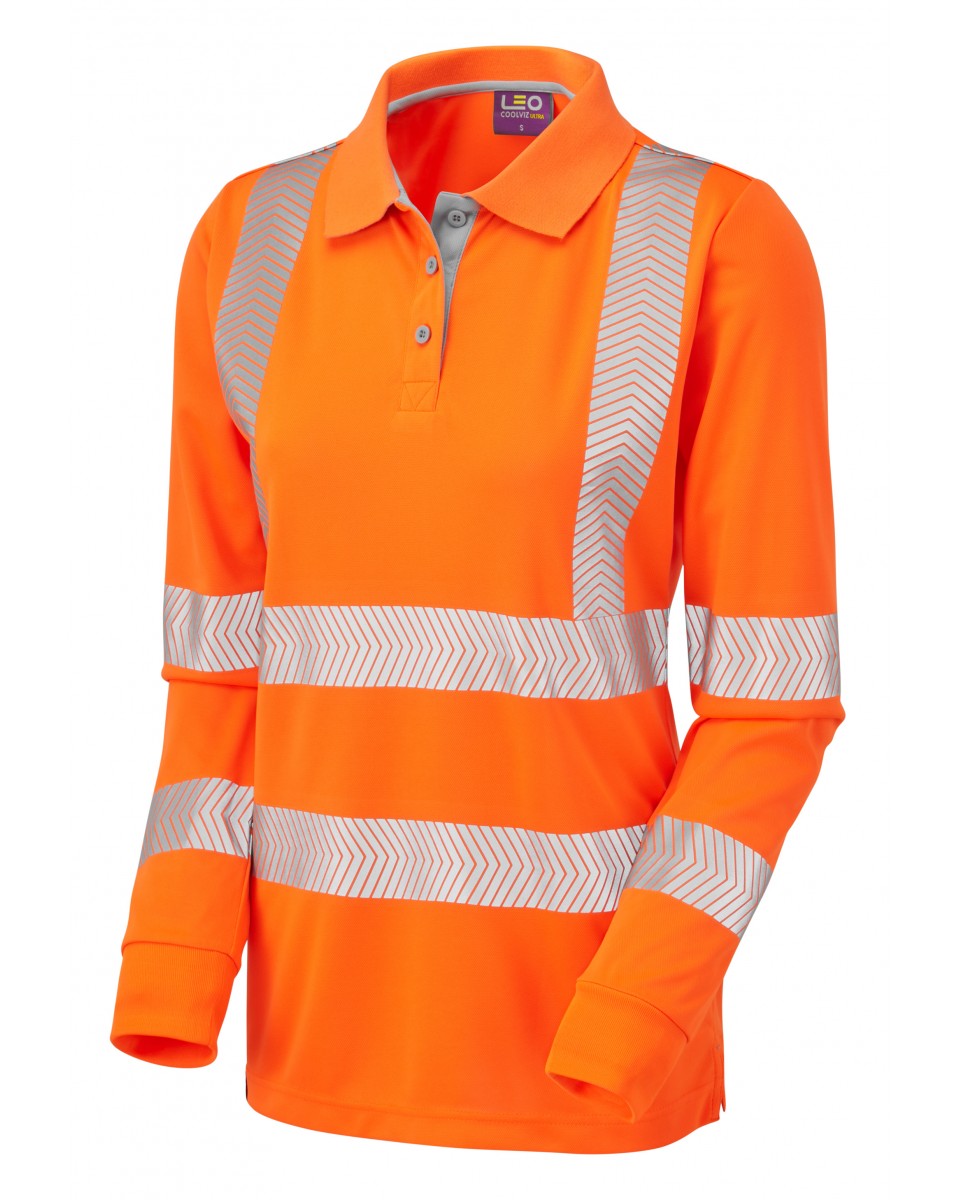 POLLYFIELD ISO 20471 Cl 3 Coolviz Plus Women’s Sleeved Polo Shirt HV ORANGE