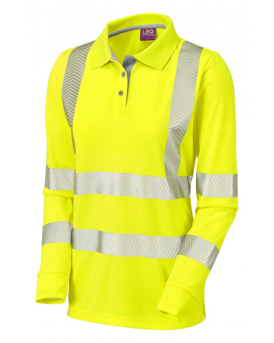 POLLYFIELD ISO 20471 Cl 3 Coolviz Plus Women’s Sleeved Polo Shirt HV YELLOW