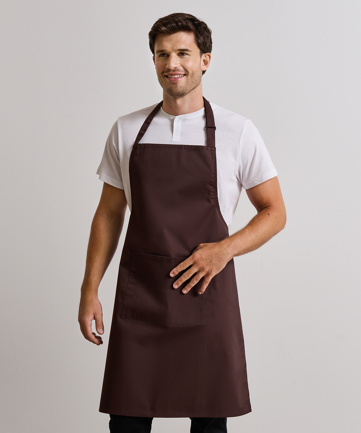 PR154 Colours bib apron with pocket Brown