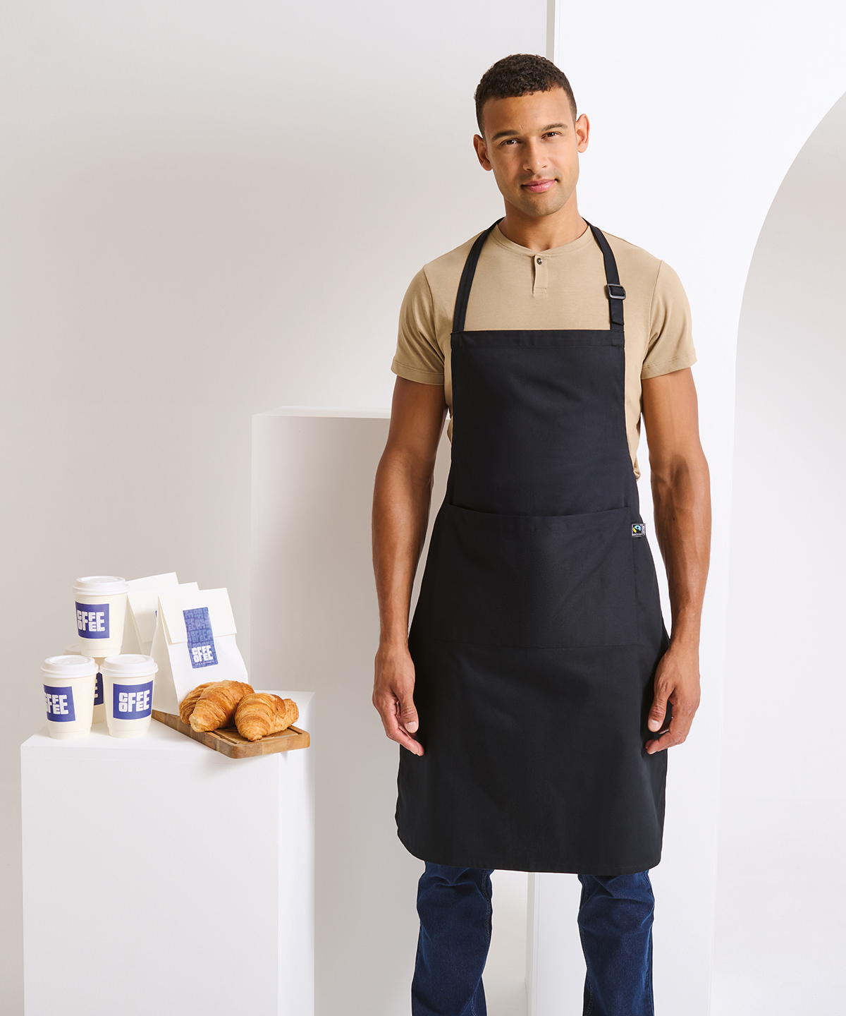 PR112 Cotton bib apron, organic and Fairtrade certified Black