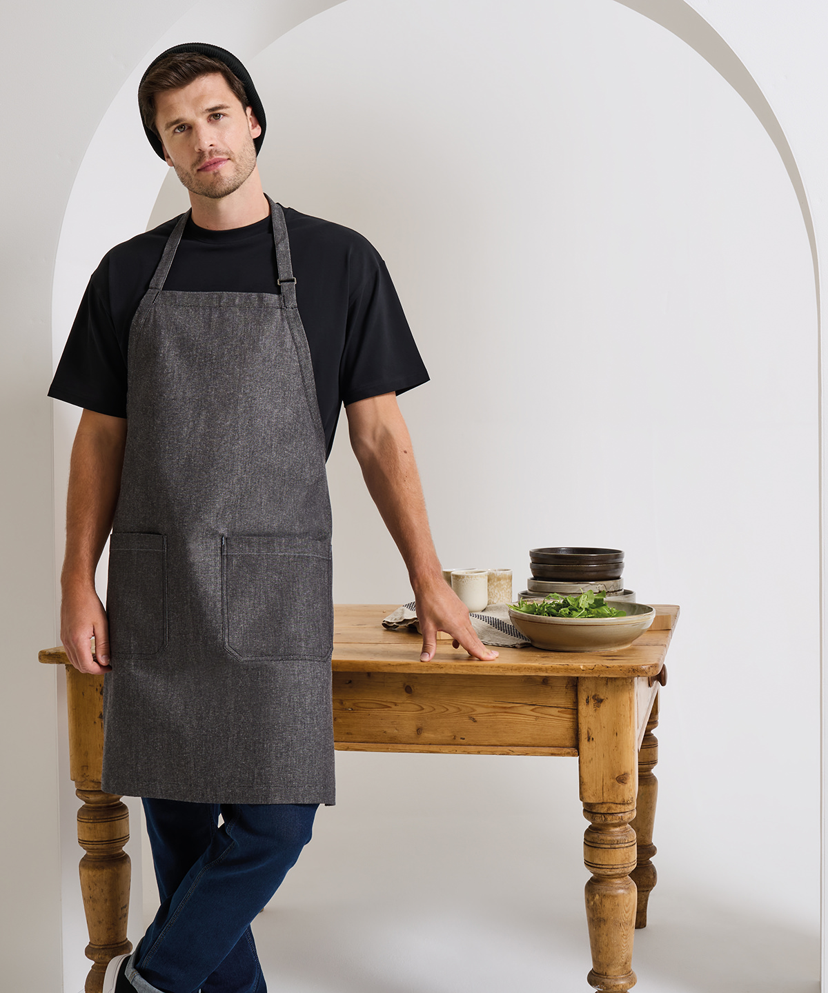 PR113 Cotton denim bib apron, organic and Fairtrade certified Brown