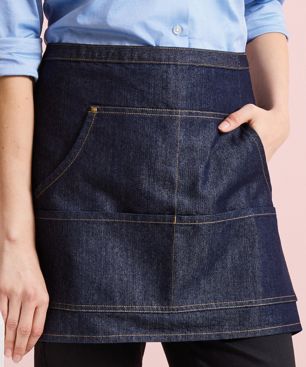 PR125 Jeans stitch denim waist apron Blue