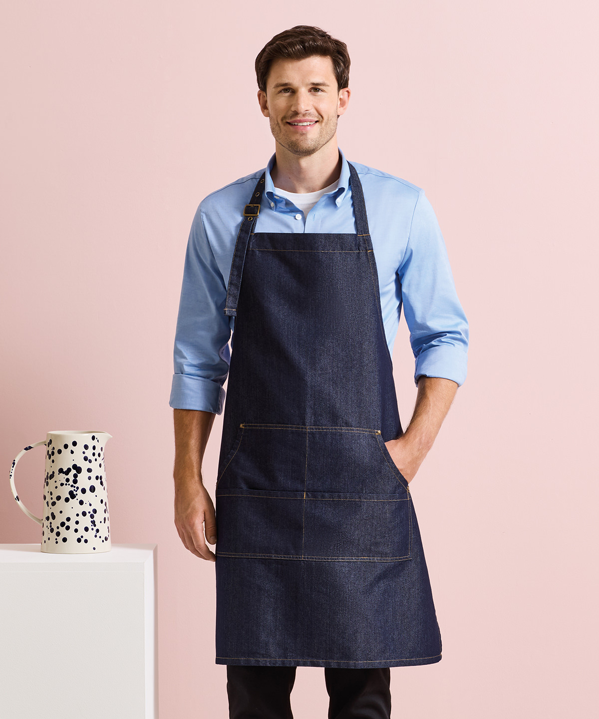 PR126 Jeans stitch bib apron Black