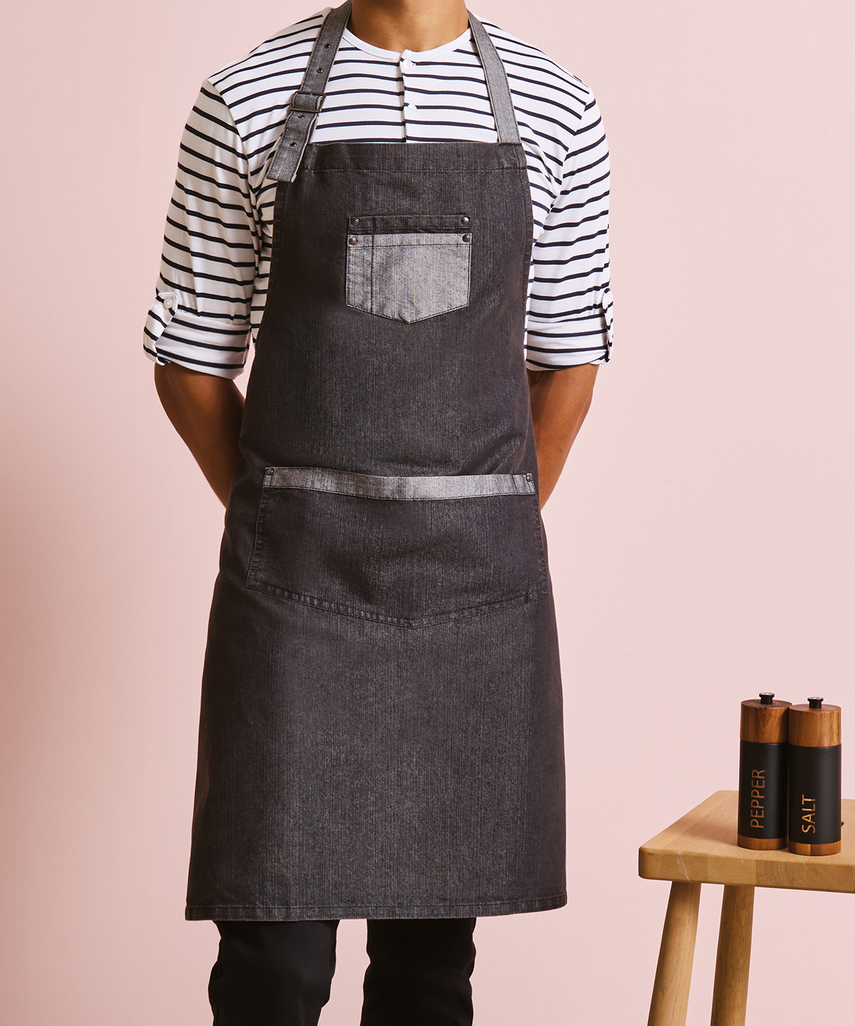 PR127 Domain contrast denim bib apron Blue