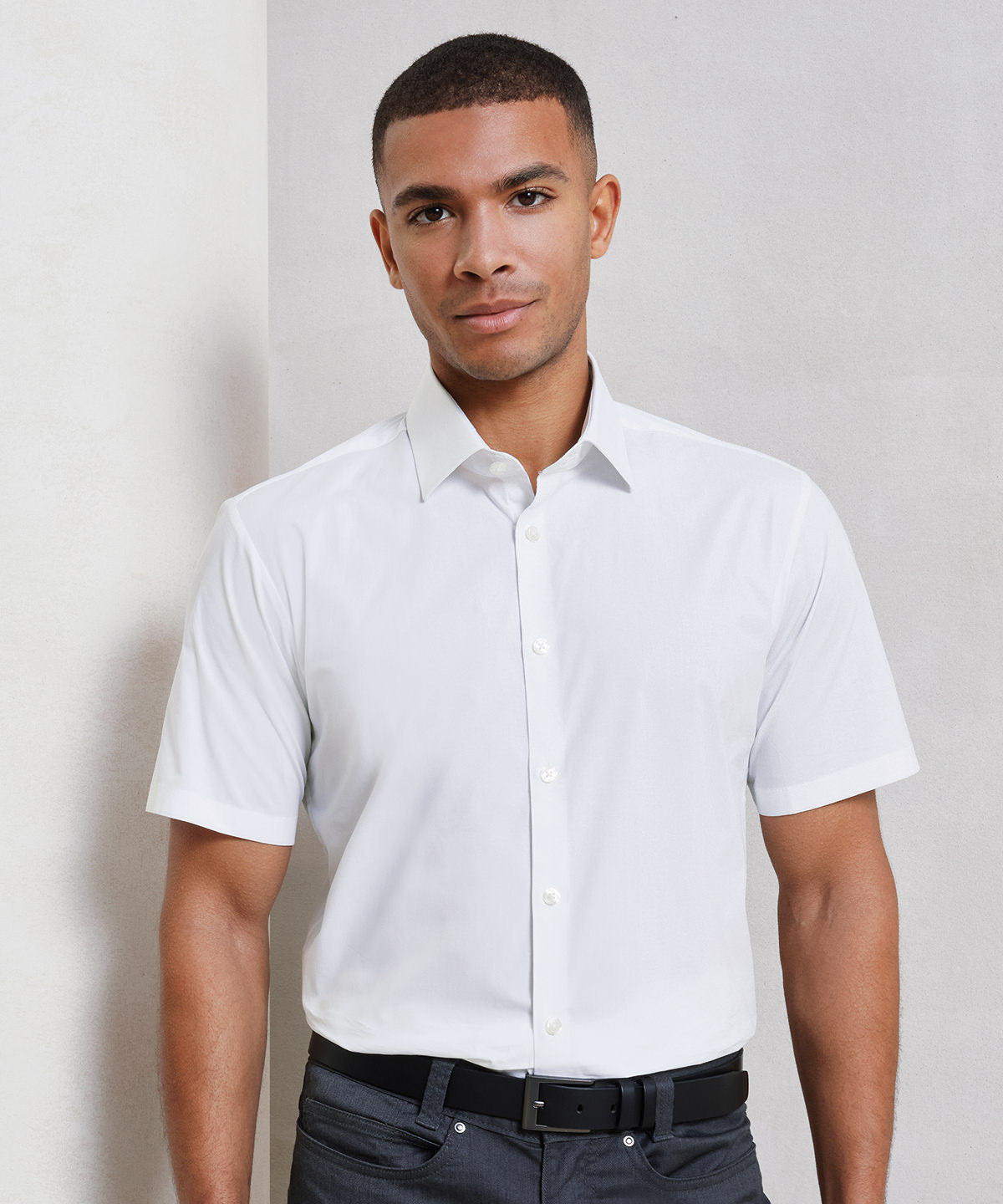 PR246 Stretch fit cotton poplin short sleeve shirt Black