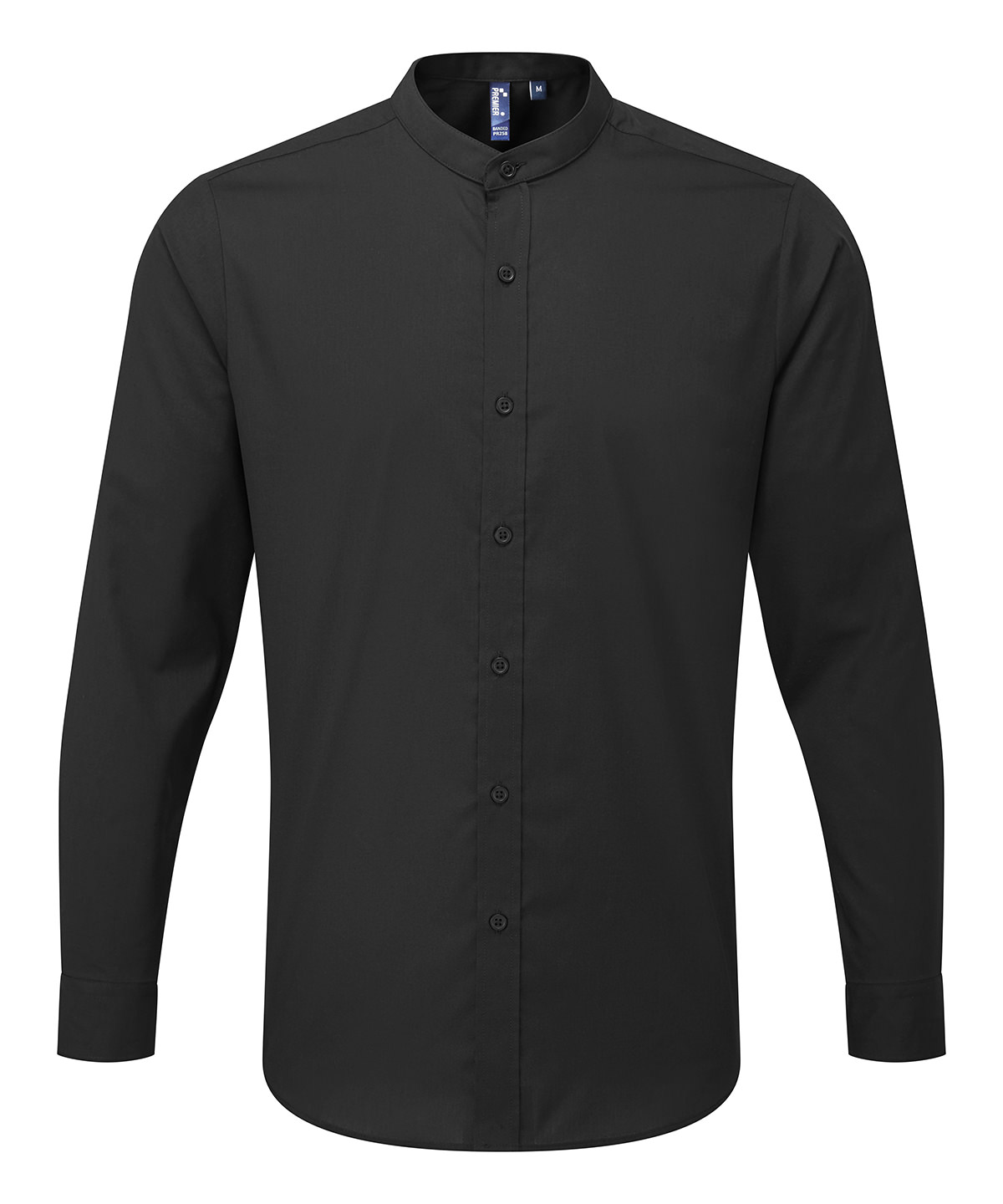 PR258 Banded collar grandad long sleeve shirt Black