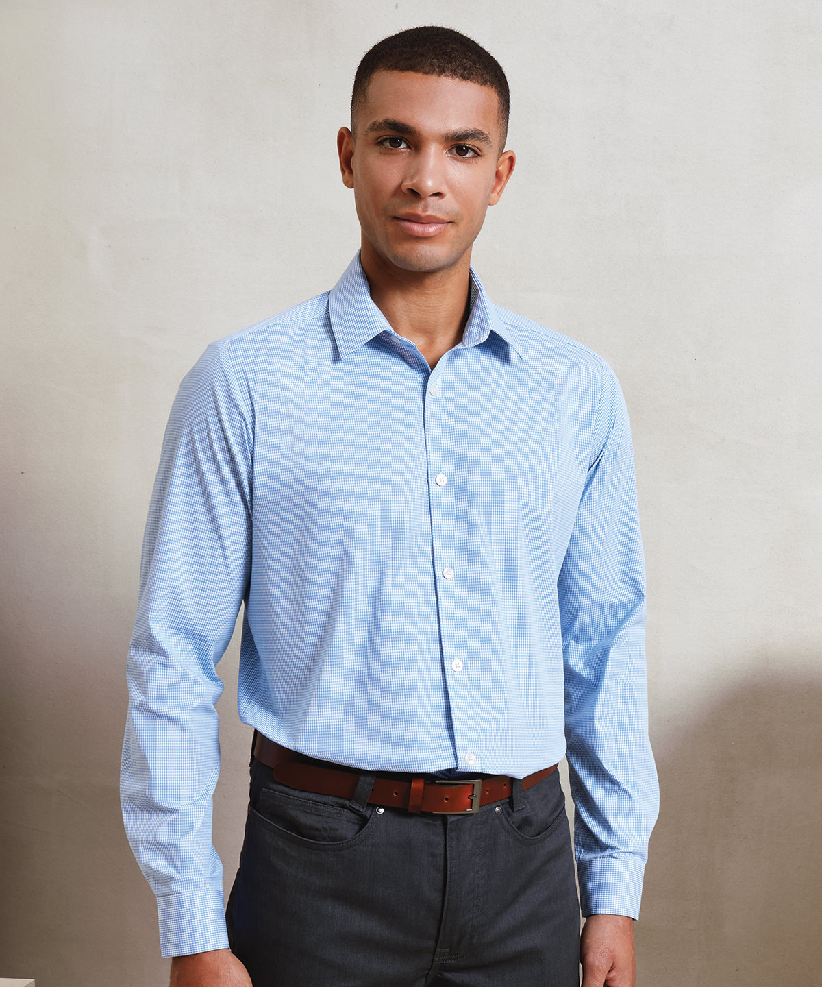 PR220 Microcheck (Gingham) long sleeve cotton shirt Pattern