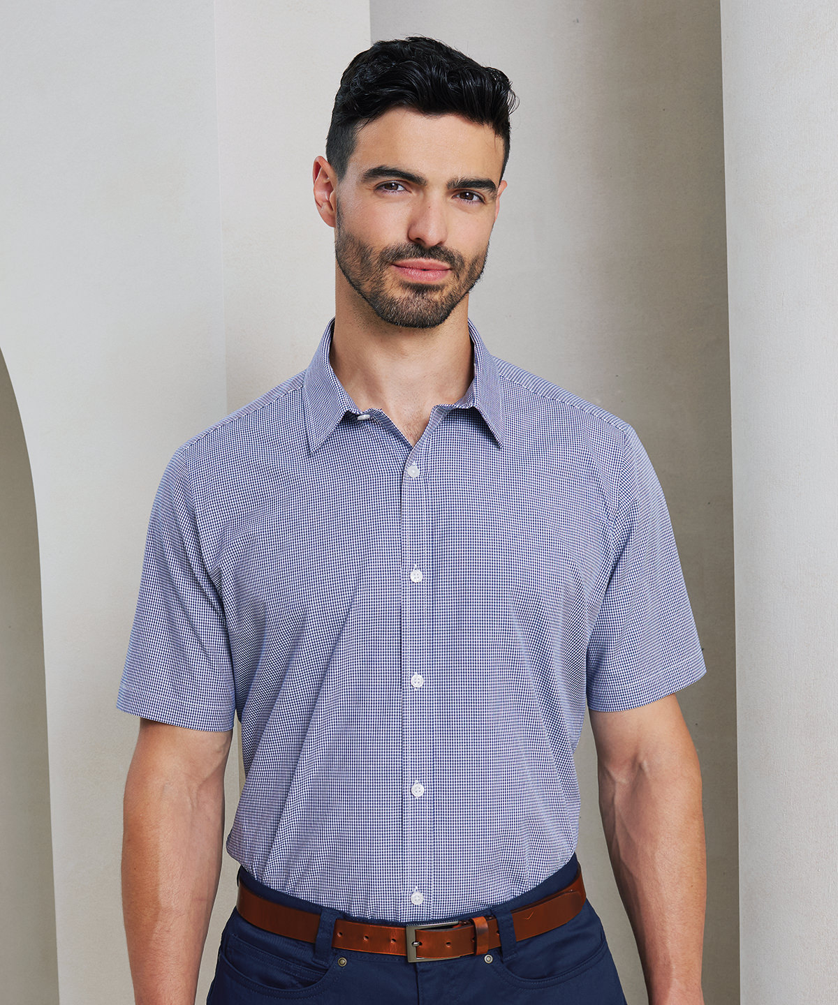 PR221 Microcheck (Gingham) short sleeve cotton shirt Pattern