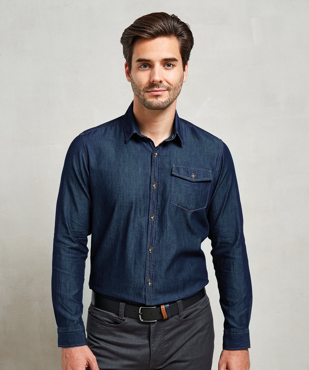 PR222 Jeans stitch denim shirt Black