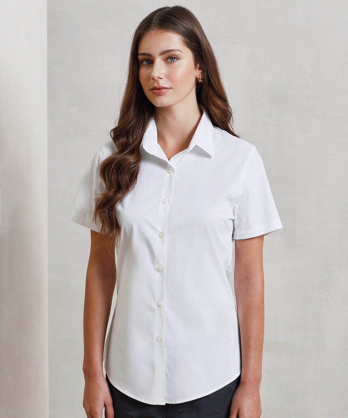 PR346 Women’s stretch fit cotton poplin short sleeve blouse Grey