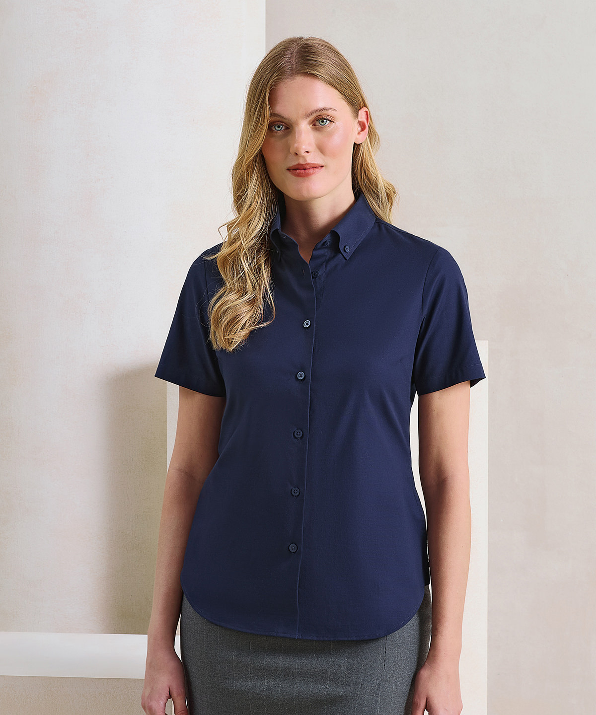 PR386 Women’s ‘Supreme’ Oxford short sleeve shirt Blue