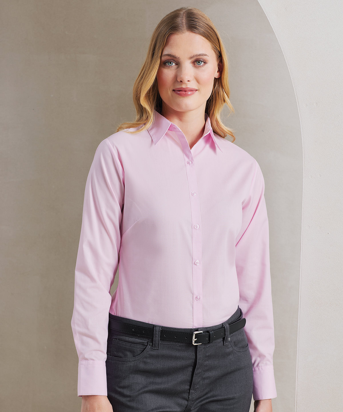 PR300 Women’s poplin long sleeve blouse White