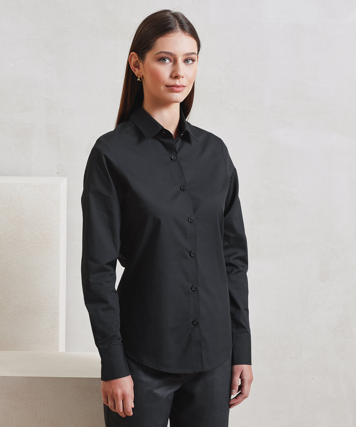 PR303 Women’s long sleeve ‘Recyclight’ poplin shirt Black
