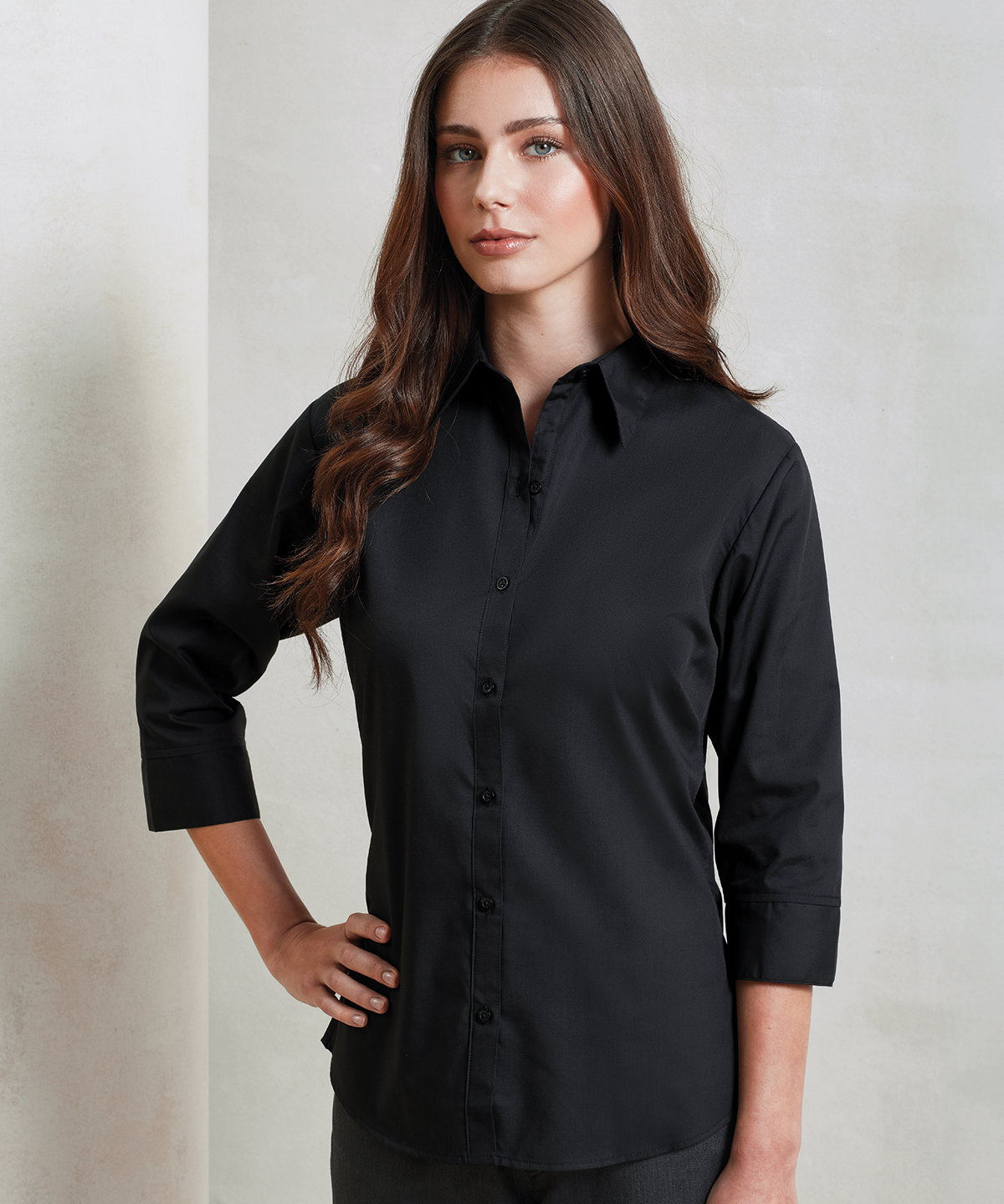 PR305 Women’s ¾ sleeve poplin blouse Blue
