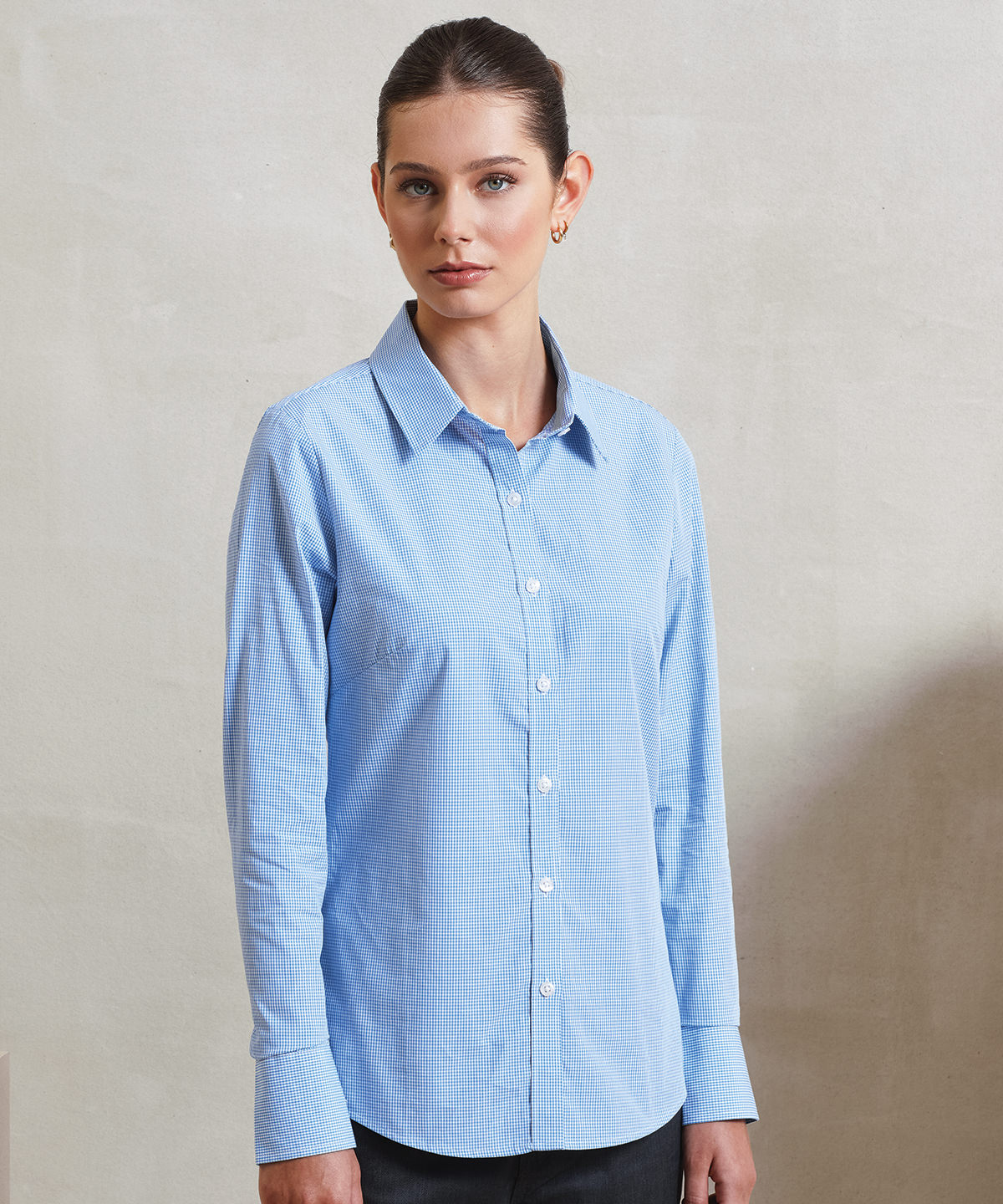 PR320 Women’s Microcheck (Gingham) long sleeve cotton shirt Pattern