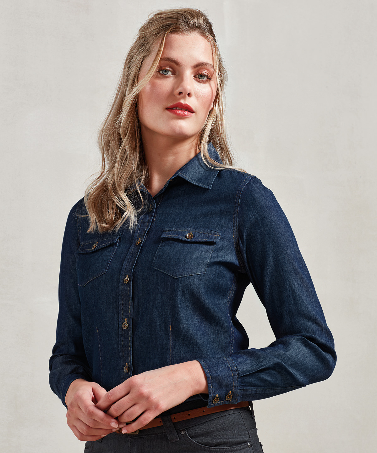 PR322 Women’s jeans stitch denim shirt Black