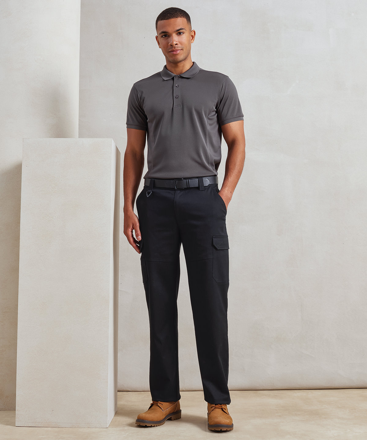 PR565 Stretchchecker work cargo trousers Black