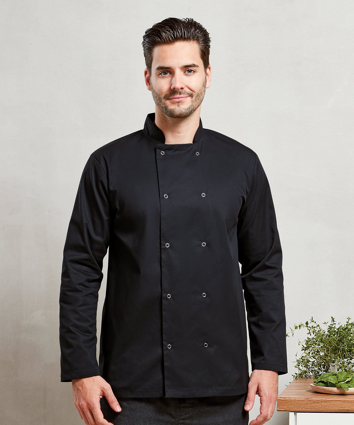 PR665 Studded front long sleeve chef’s jacket Black