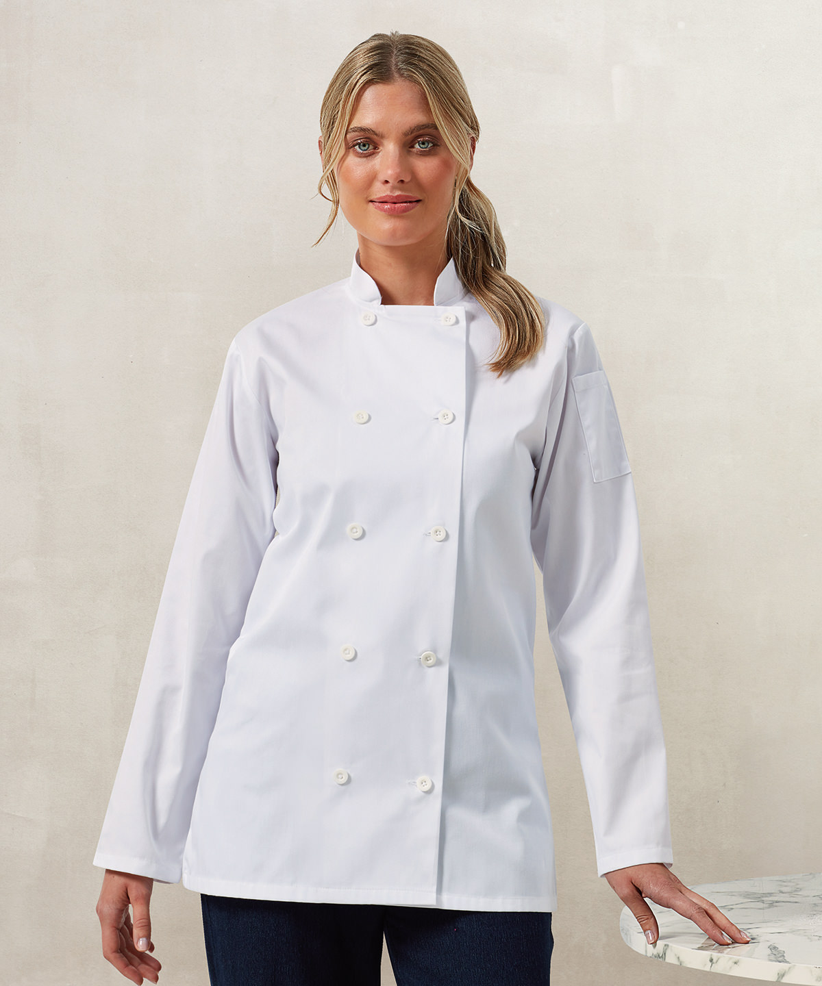 PR671 Women’s long sleeve chef’s jacket White