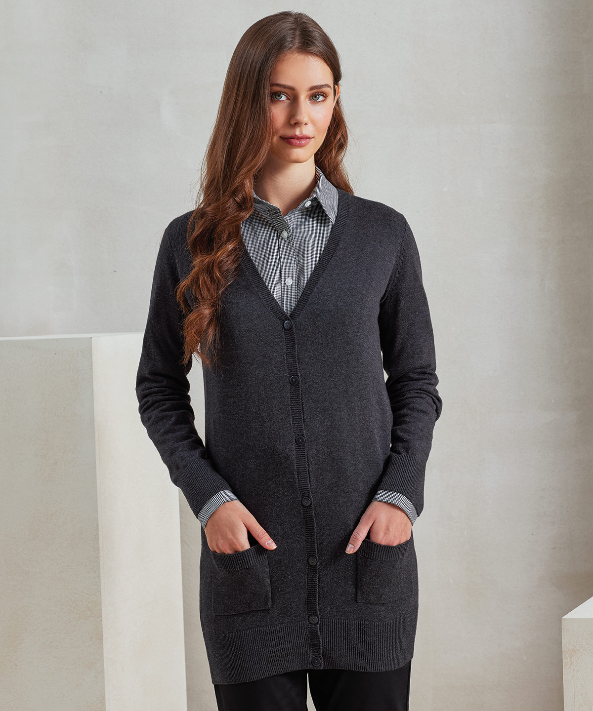 PR698 Women’s longline knitted cardigan Blue