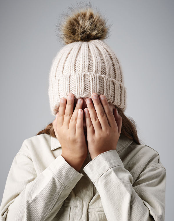 Navy Junior Faux Fur Pom Pom Chunky Beanie