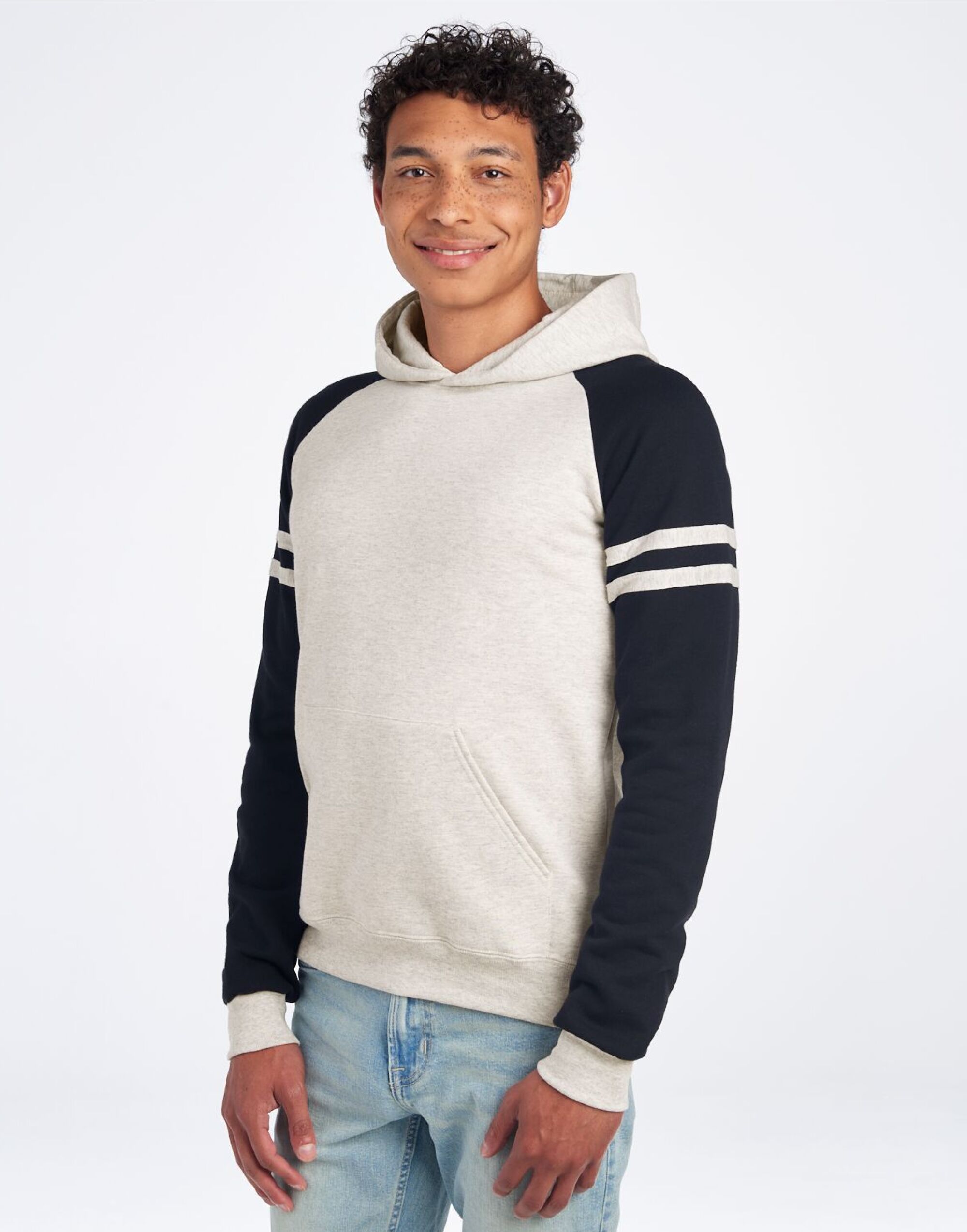 0S97CR0 NuBlend® Varsity Colour-Block Hood Oatmeal Heather/ Black Ink