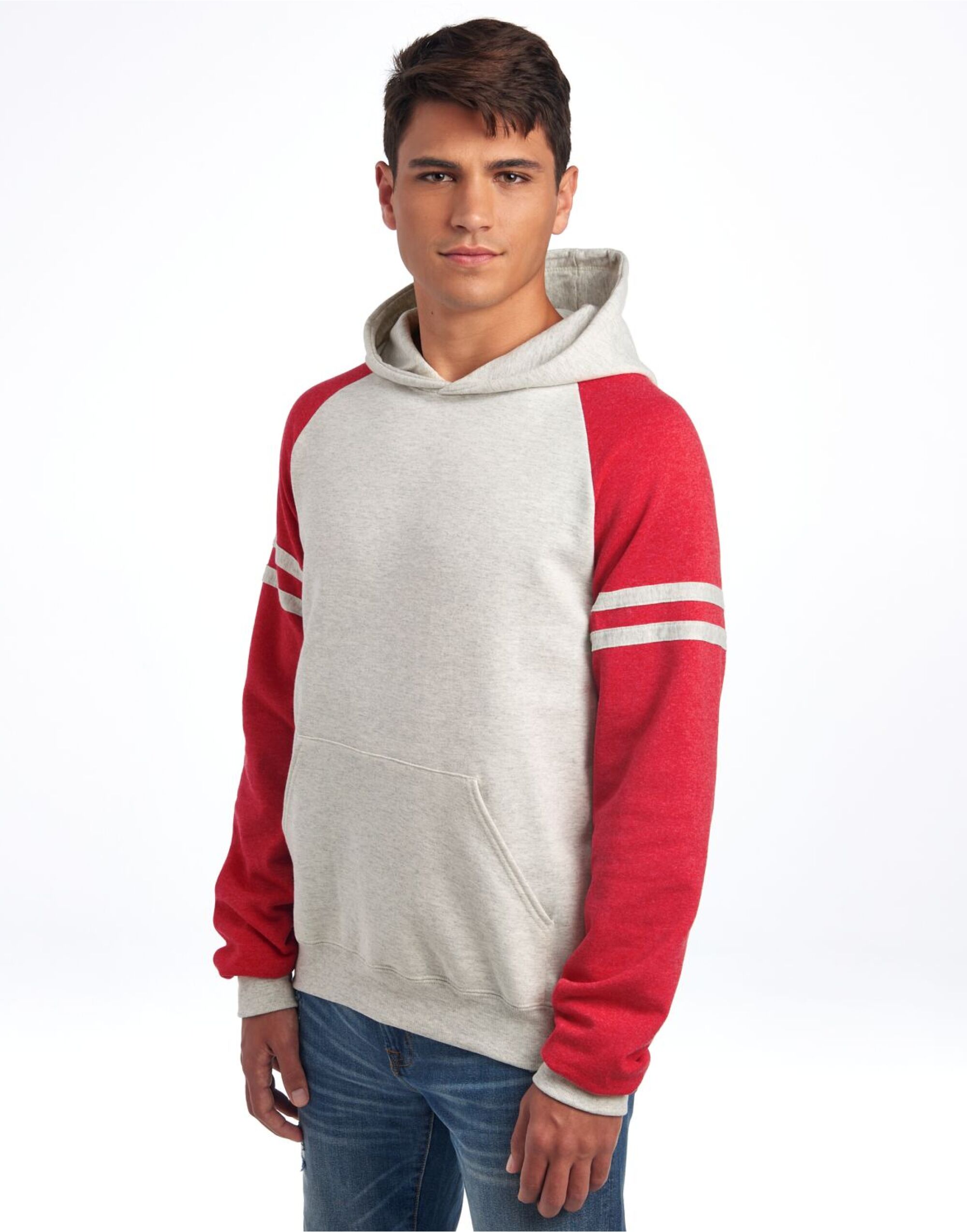 0S97CR0 NuBlend® Varsity Colour-Block Hood Oatmeal Heather/ Fiery Red Heather 0S97CR0 NuBlend® Varsity Colour-Block Hood Oatmeal Heather/ Fiery Red Heather