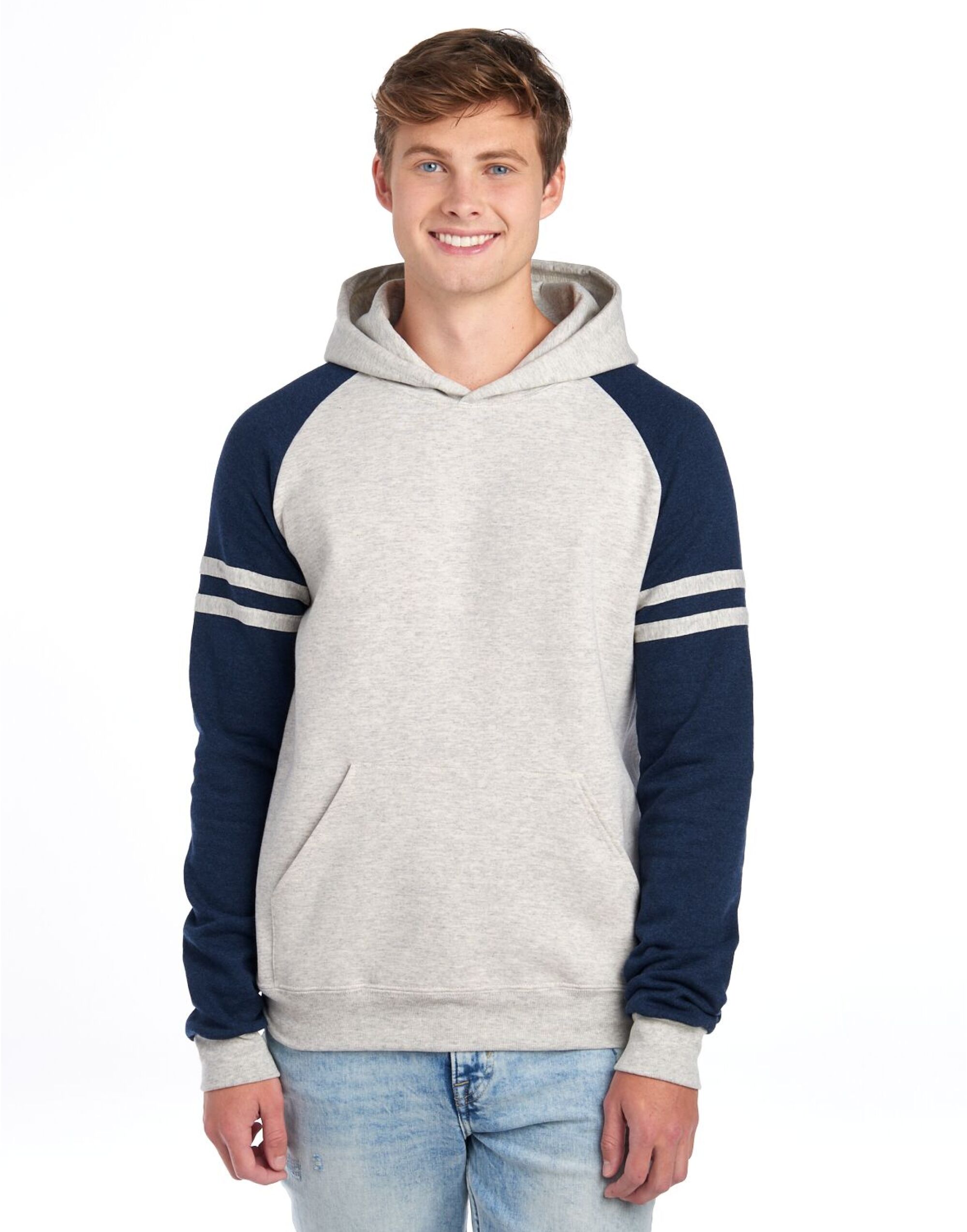0S97CR0 NuBlend® Varsity Colour-Block Hood Oatmeal Heather/ Indigo Heather