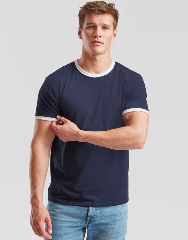 61168 White/Navy Men’s Valueweight Ringer T