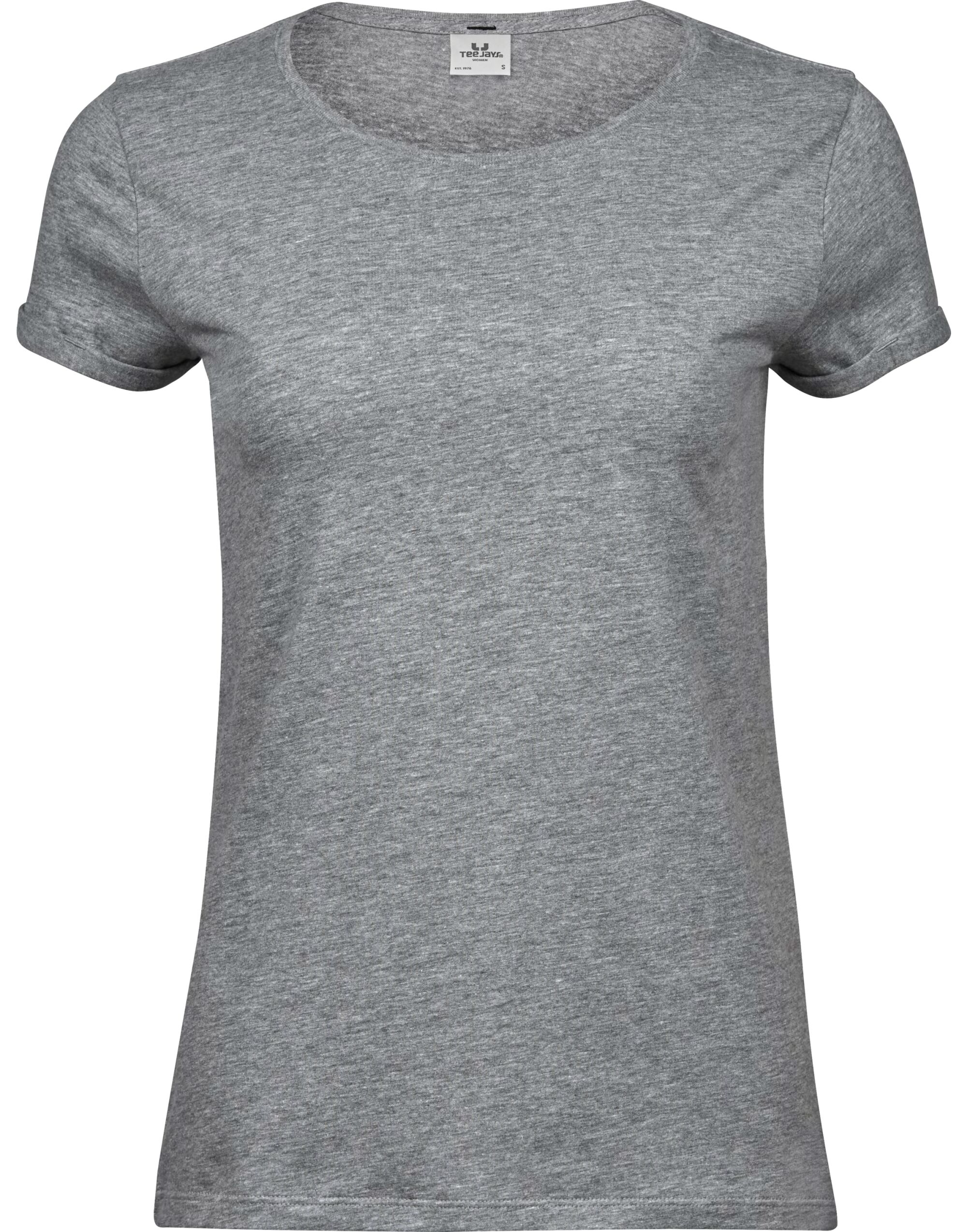 TJ5063 Ladies Roll-Up Tee Heather Grey