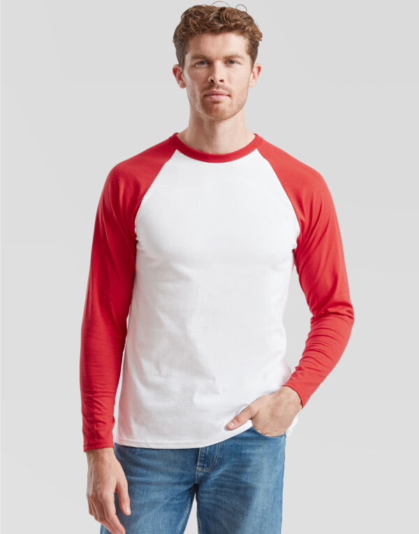 61028 Men’s Valueweight Long Sleeve Baseball T-Shirt White/Deep Navy
