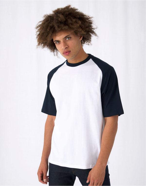 White/Navy Mens Short Sleeve Baseball Tee