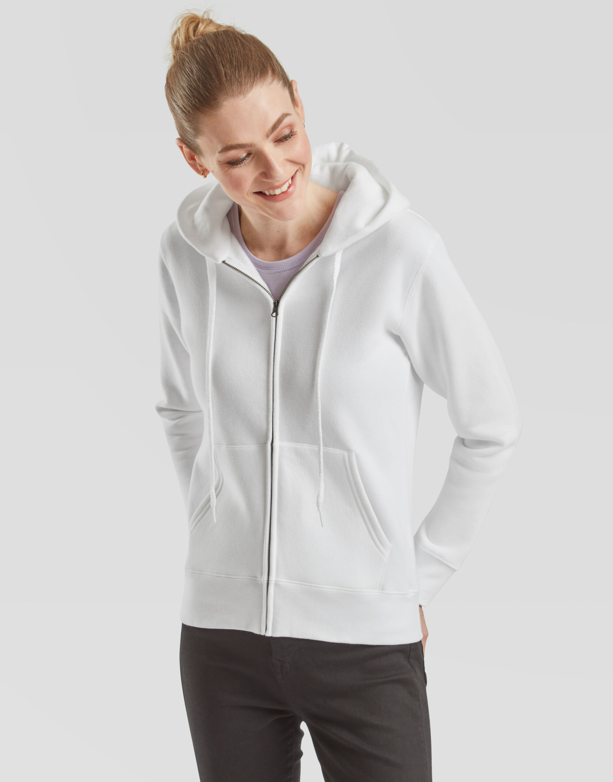 62118 White Ladies’ Premium Hooded Sweat Jacket