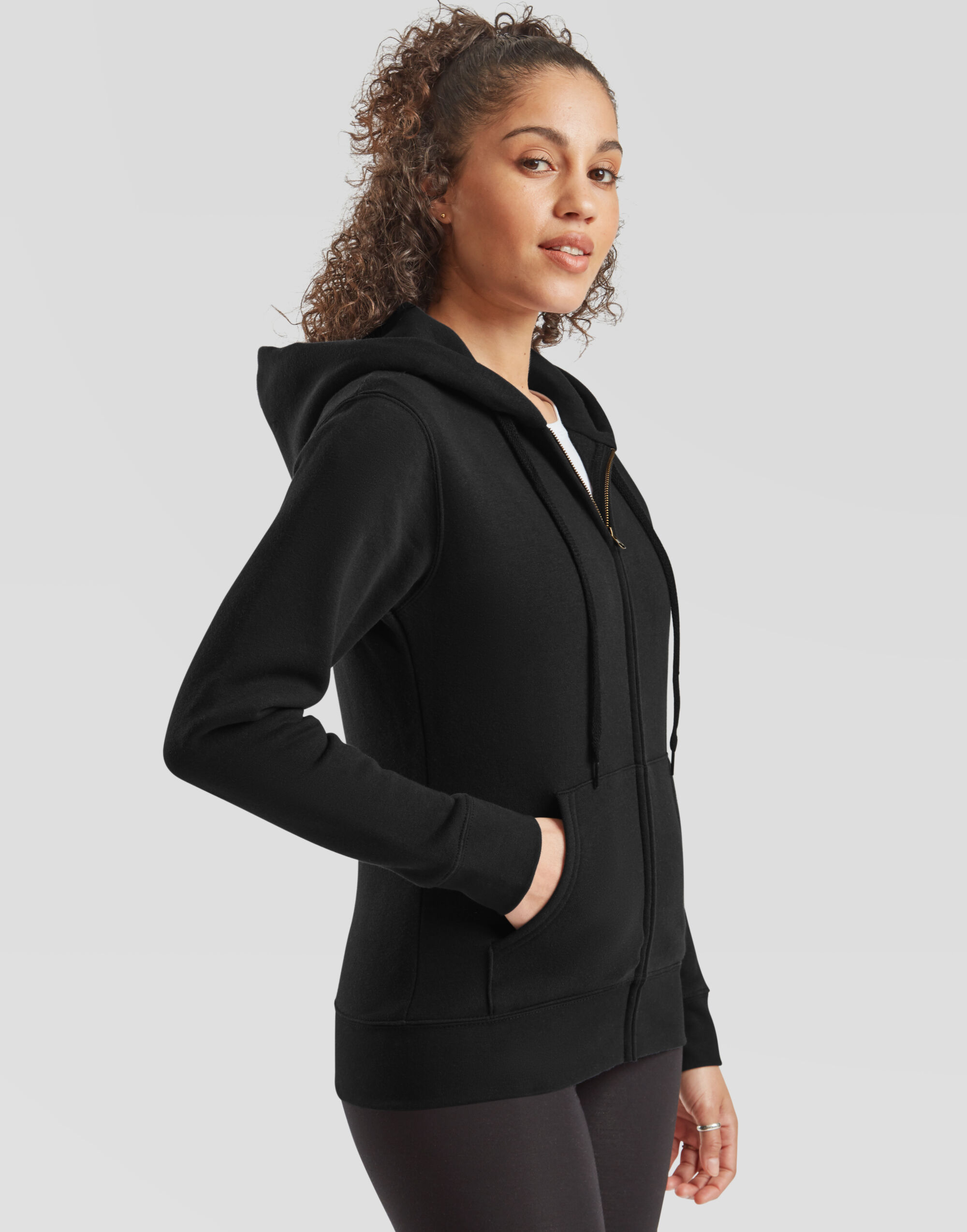 62118 Black Ladies’ Premium Hooded Sweat Jacket
