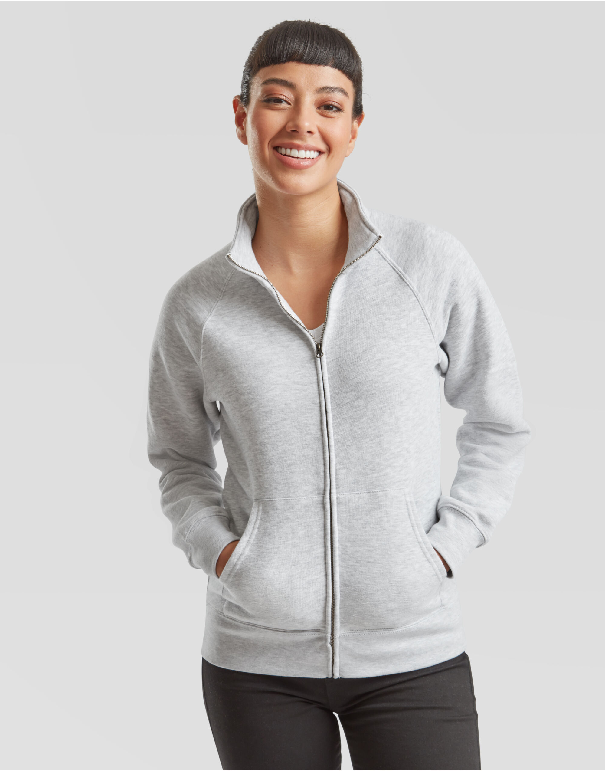 62116 Ladies’ Premium Sweat Jacket Heather Grey