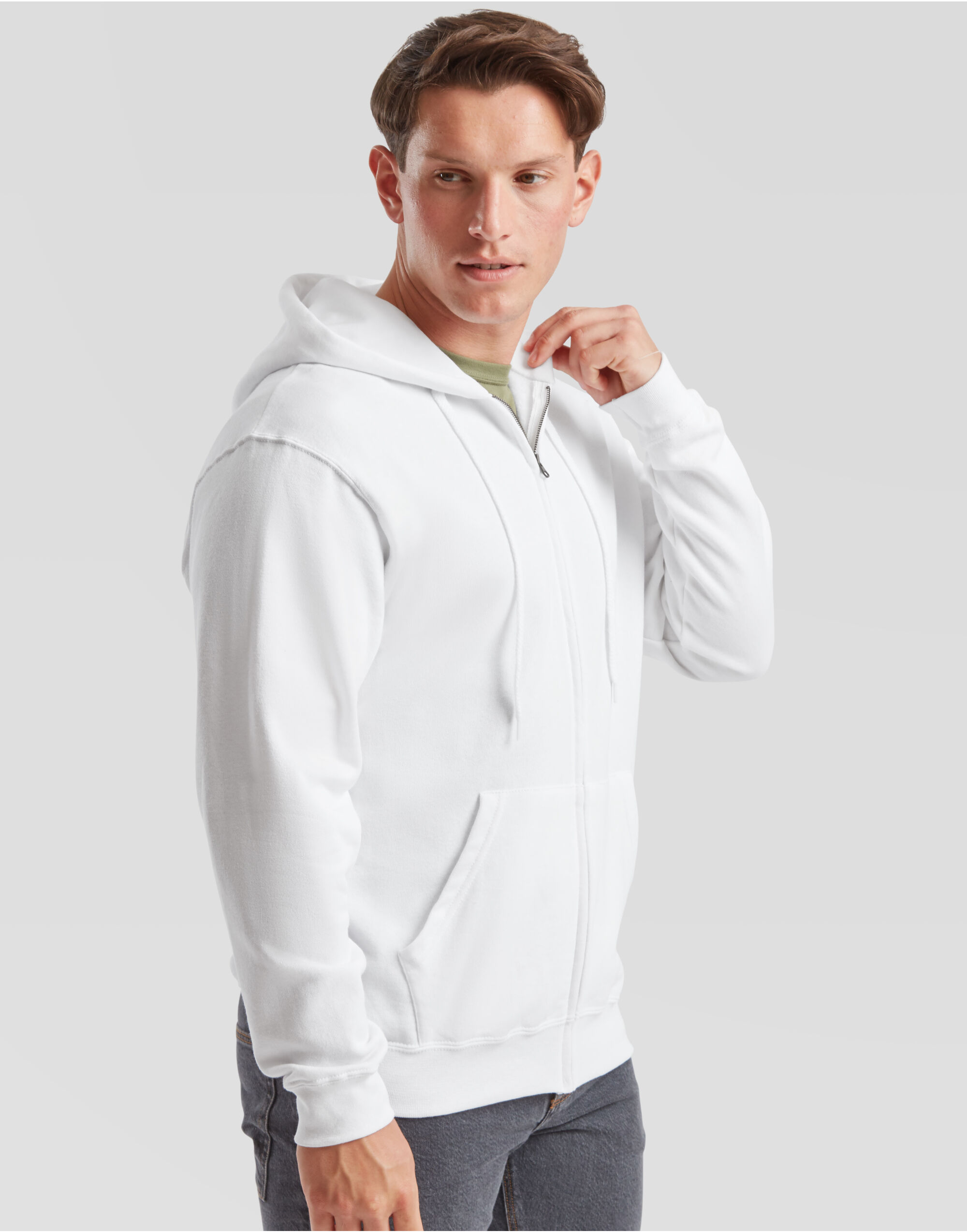 62062 Men’s Classic Hooded Sweat Jacket White