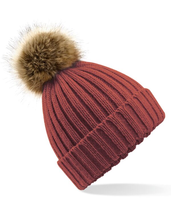 Orange Rust Faux Fur Pom Pom Chunky Beanie Orange Rust Faux Fur Pom Pom Chunky Beanie