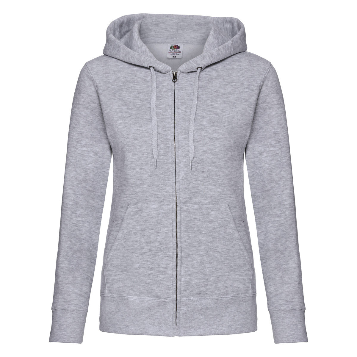 62118 Ladies’ Premium Hooded Sweat Jacket Heather Grey