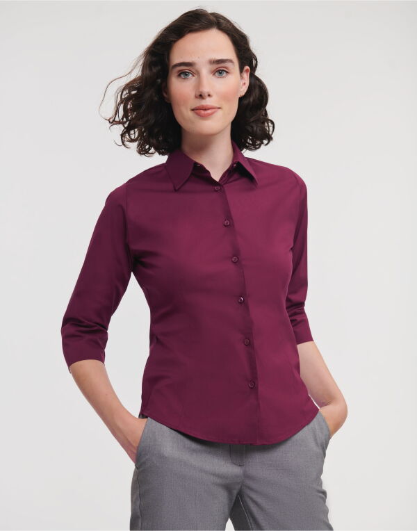 Chocolate Ladies’ 3/4 Sleeve Fitted Stretch Shirt