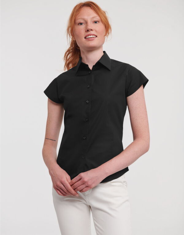 White Ladies’ Short Sleeve Fitted Stretch Shirt
