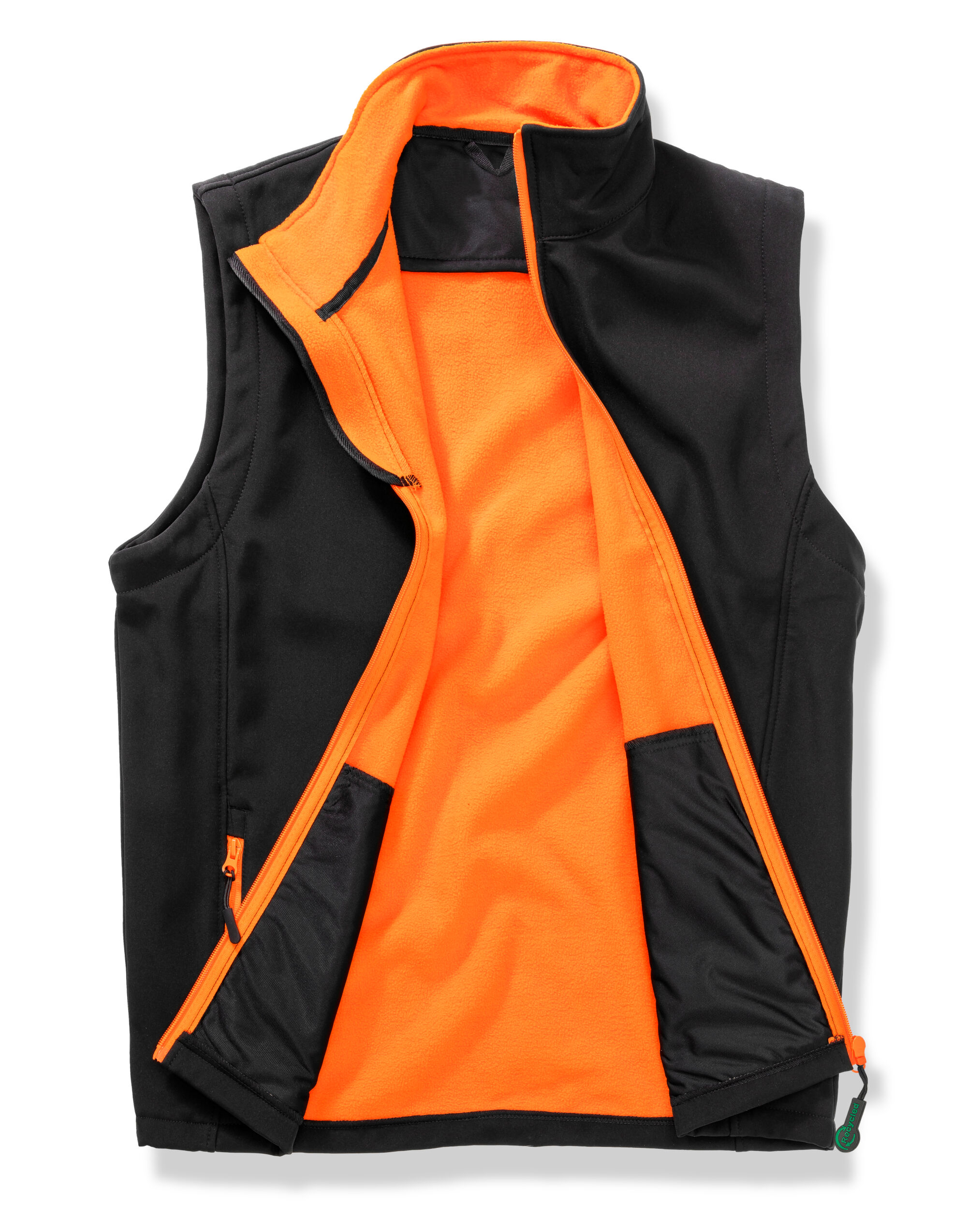 R232M Men’s Printable Softshell Bodywarmer with Recycled Fleece Inner Black/Orange
