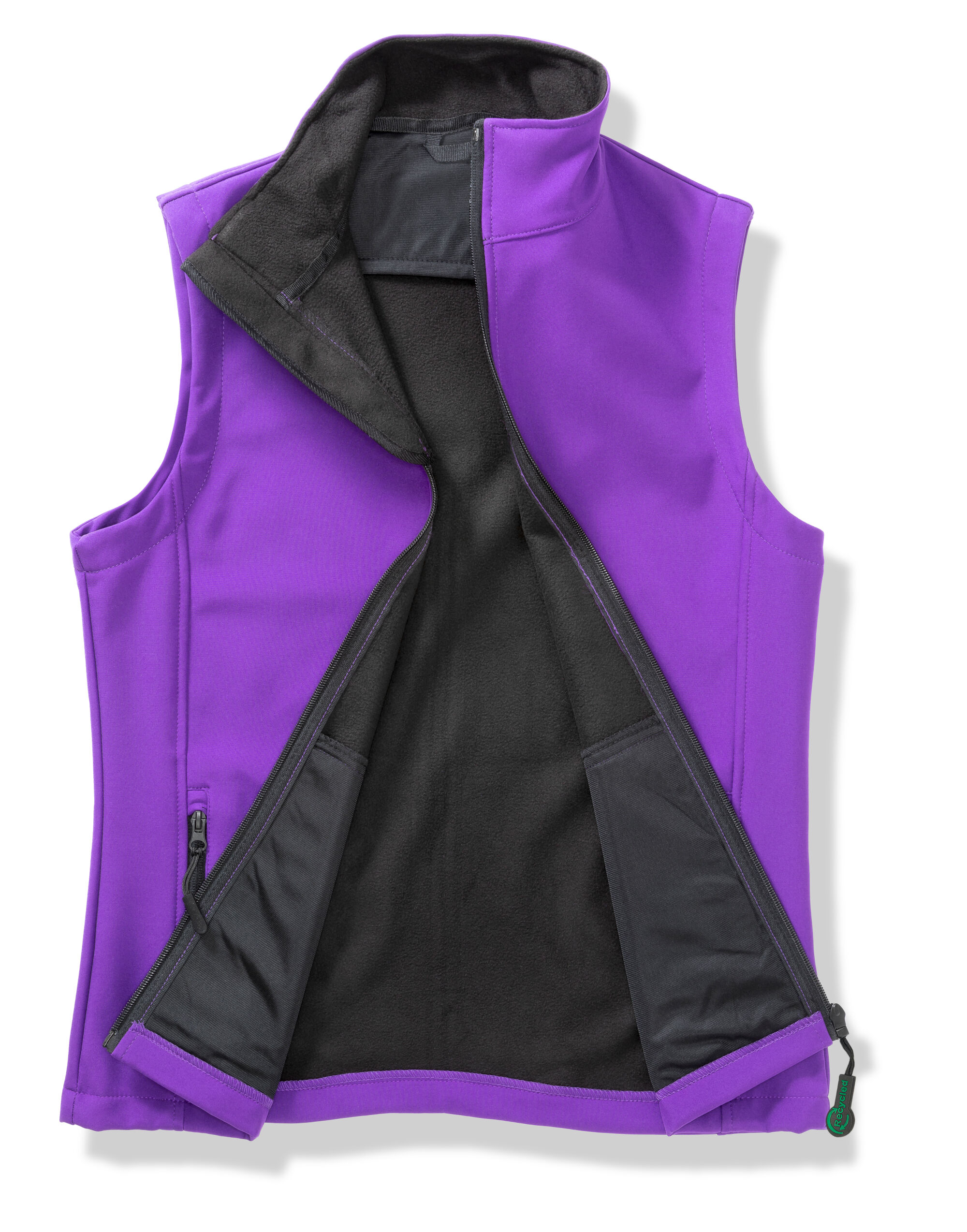 R232M Men’s Printable Softshell Bodywarmer with Recycled Fleece Inner Purple/Black R232M Men’s Printable Softshell Bodywarmer with Recycled Fleece Inner Purple/Black